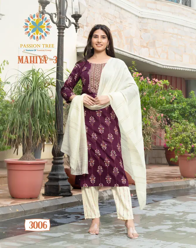 Mahiya Vol 3 By Passion Tree Rayon Gold Printed Kurti With Bottom Dupatta Orders In India
